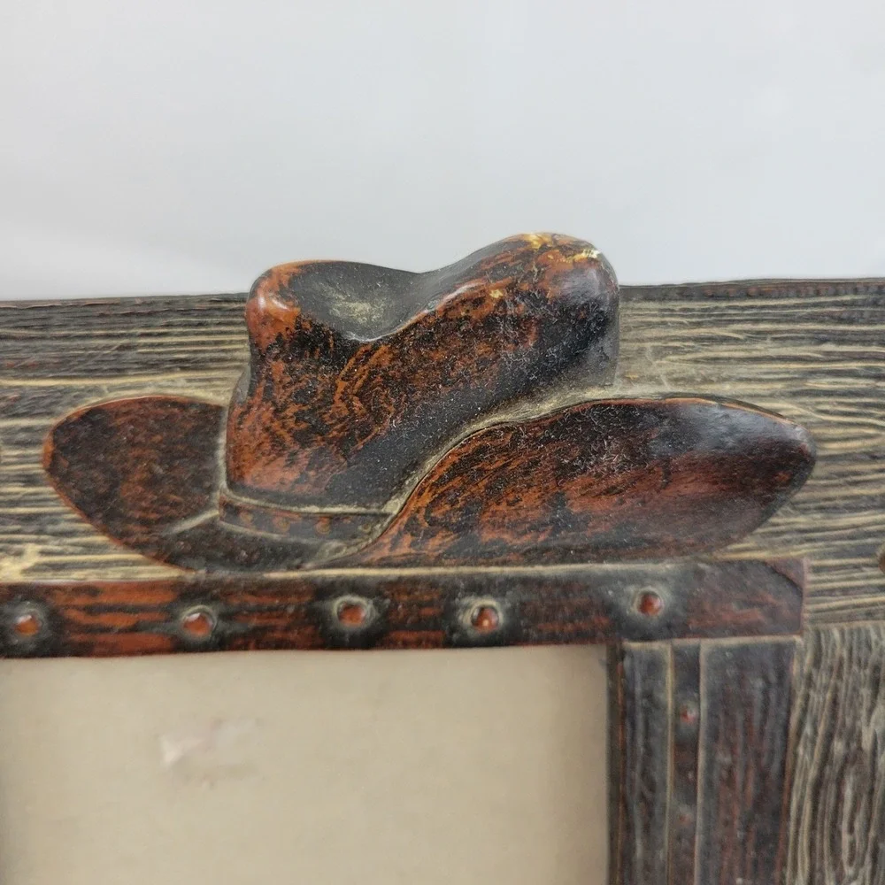 Rustic Cowboy Western Picture Frame Photo Holder Hat Boots Horseshoe Saddle Rope